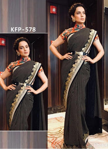 Latest KFP578 Bollywood Inspired Black Georgette Multicoloured Crepe Saree - Fashion Nation
