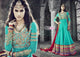 PRK4838 Ethnic Alluring Aqua Blue Red Georgette Anarkali Gown - Fashion Nation