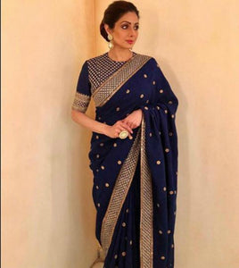 Sridevi KFP574 Bollywood Inspired Navy Blue Georgette Silk Saree - Fashion Nation