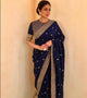 Sridevi KFP574 Bollywood Inspired Navy Blue Georgette Silk Saree - Fashion Nation