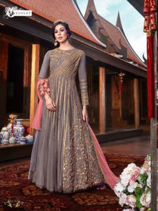 Amazing VIO6110 Indo Western Lavender Satin Georgette Anarkali Gown with Net Jacket - Fashion Nation