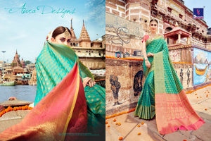 Heritage SH7977 Bridal Turquoise Blue Pink Banarasi Silk Saree - Fashion Nation