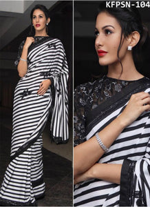 Partywear KFPSN104 Bollywood Inspired Black White Georgette Saree - Fashion Nation
