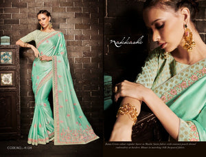 Nakkashi NAK4134 Beautiful Rama Green Muslin Satin Silk Jacquard Saree - Fashion Nation