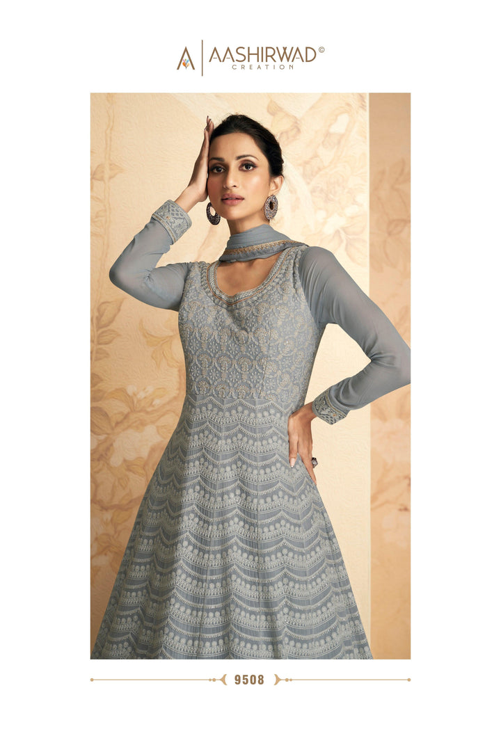 Designer Indo Western Lucknowi Embroidered Gown - Fashion Nation