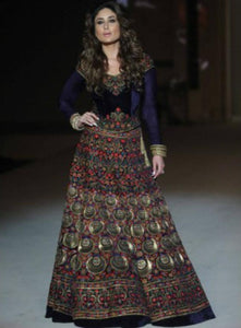 Attractive KD1118 Bollywood Inspired Kareena Kapoor Khan Blue Velvet Silk Anarkali Gown - Fashion Nation