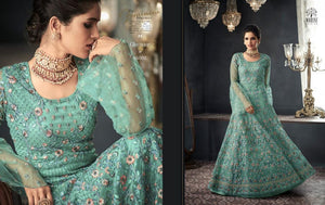 Stylish Indo Western GLA66002 Aqua Net Silk Abaya Style Anarkali - Fashion Nation