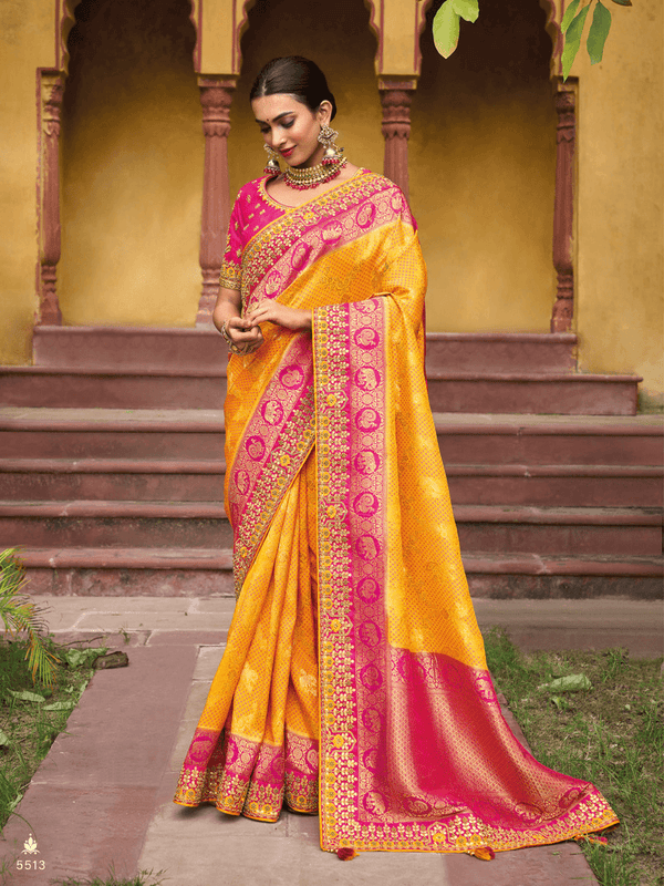 Haldi Wear Bandhej Gota Patti Sari - Fashion Nation