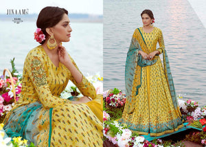 Indo Western JIN8446 Colourful Blue Yellow Cotton Satin Malmal Anarkali Gown - Fashion Nation