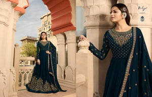 Abaya Style NIT3807 Blue Georgette Silk Indo Western Long Anarkali - Fashion Nation