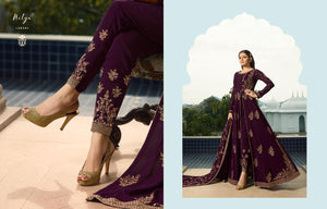 Trendy Fusion Wear NIT3808 Purple Georgette Silk Long Anarkali with Embroidered Pants - Fashion Nation