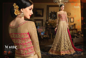 Classic SY71 Partywear Beige Pink Net Silk Anarkali Gown with Cape - Fashion Nation