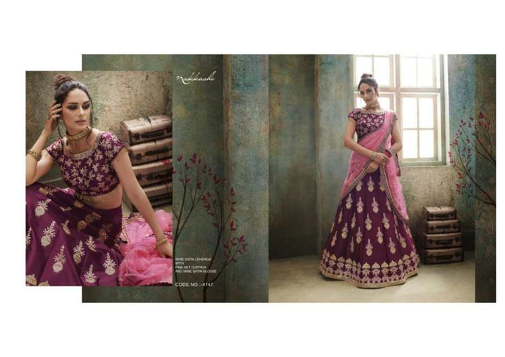 Stunning Nakkashi NAK4147 Wedding Special Pink Purple Satin Silk Net Lehenga Choli - Fashion Nation