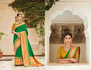 Festive KIM1006 Colourful Green Yellow Banarasi Silk Weaving Saree - Fashion Nation